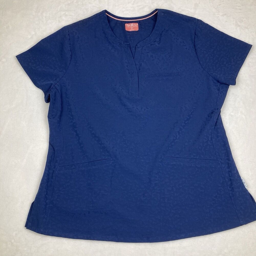 Ava Therese Scrub Top Size XL Blue Lynx Jacquard Print Piper Tuck In Shirt